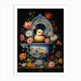 Floral Ducking In A Pot Art Print