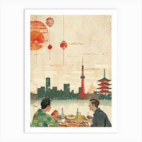 Dinner With The Tokyo Skyline Mid Century Modern Art Print