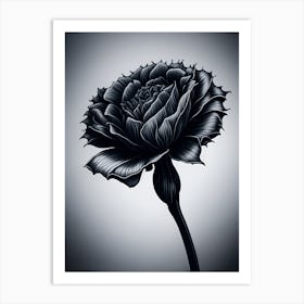 A Carnation In Black White Line Art Vertical Composition 52 Art Print