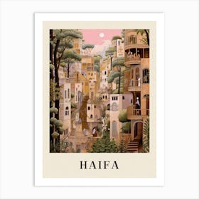 Haifa Israel 3 Vintage Pink Travel Illustration Poster Art Print