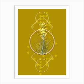 Vintage Yellow Asphodel Botanical with Geometric Line Motif and Dot Pattern n.0102 Art Print