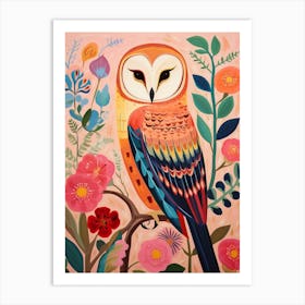 Pink Scandi Barn Owl 3 Art Print