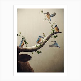 Birds On A Bull Horn Art Print