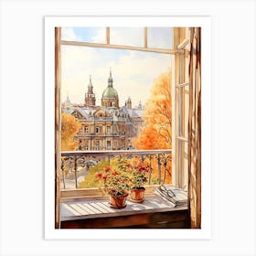 Window View Of Hamburg Germany In Autumn Fall, Watercolour 4 Art Print