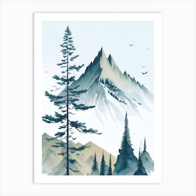 Mountain And Forest In Minimalist Watercolor Vertical Composition 199 Art Print