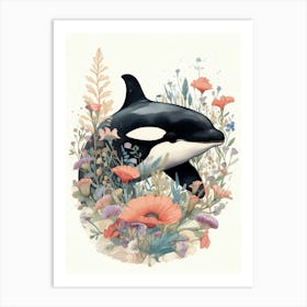 Orca Whale And Flowers 3 Art Print