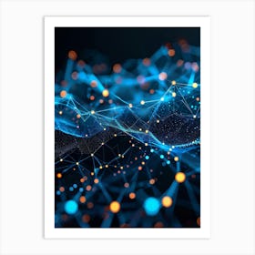 Abstract Net With Glowing Geometric Dots And Grid Waves Connecting Polygons In A Futuristic Infogra (4) Art Print