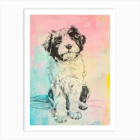 Colourful Polish Lowland Sheepdog Dog Line Illustration 2 Art Print