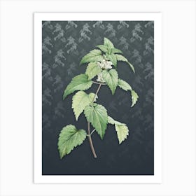 Vintage White Dead Nettle Plant Botanical on Slate Gray Pattern Art Print