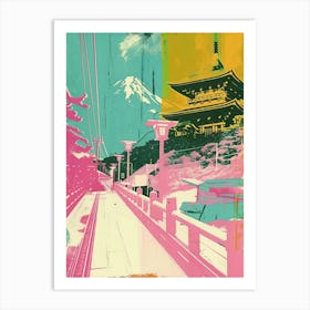 Japanese Mountain Scene Silkscreen Duotone Art Print