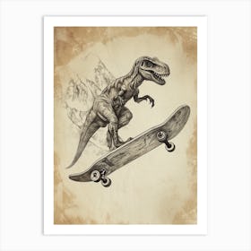 Vintage Oviraptor Dinosaur On A Skateboard 1 Art Print
