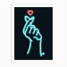 Blue Neon Hand Heart Art Print