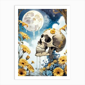 Surrealist Floral Skull Painting (7) Art Print
