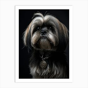 Lhasa Apso Dog Advanced Age Predominantly Black With Touches Of White On Muzzle And Ears Decaying 1 Art Print