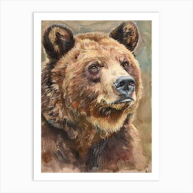 Brown Bear Pastel Watercolour 3 Poster