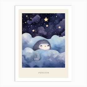 Baby Penguin Sleeping In The Clouds Nursery Poster Art Print