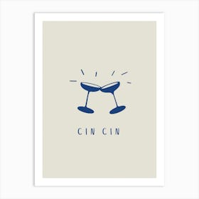 Navy & Neutral Cin Cin Prosecco Art Print