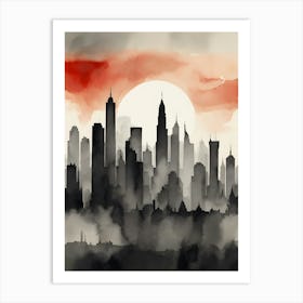 Minimalist Ink Wash Cityscape Art Print