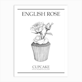 English Rose Cupcake Line Drawing 2 Poster Art Print