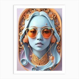 Woman With Headphones 40 Art Print