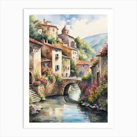 Watercolor pastel depiction of a Provencal village Art Print