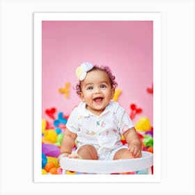 A Joyful Infant Engaging In Playful Interactions Surrounded By A Plethora Of Vivid Scattered Colo (2) Art Print