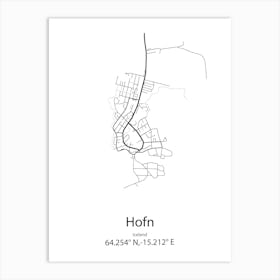 Hofn,Iceland Minimalist Map Art Print