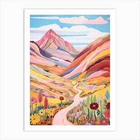 Rainbow Mountain Peru Hike Illustration Art Print