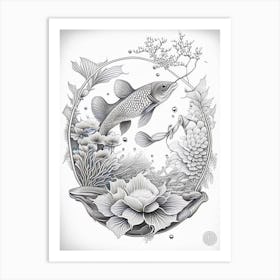 Kikokuryu Koi Fish Haeckel Style Illustastration Art Print