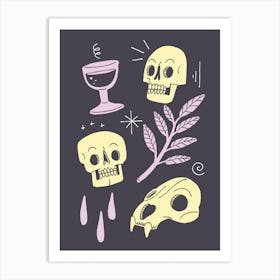 Skulls And Wine Dark Art Print