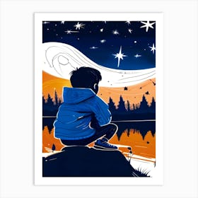 Boy Under A Starry Night,  Minimilist  Art Print