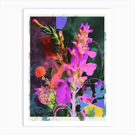 Snapdragon 1 Neon Flower Collage Art Print