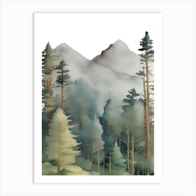 Watercolor Forest, Watercolor Mountain Art Print