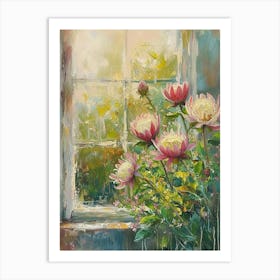 Protea Flowers On A Cottage Window 1 Art Print