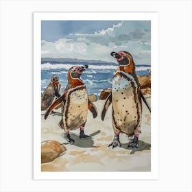 Humboldt Penguin Boulders Beach Simons Town Watercolour Painting 4 Art Print