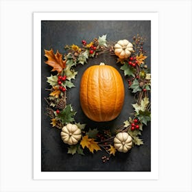 A Digital Render Of A Thanksgiving Themed Art Design Capturing An Overhead View Of A Large Round Pu (1) Art Print