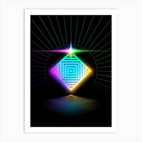 Neon Geometric Glyph in Candy Blue and Pink with Rainbow Sparkle on Black n.0260 Art Print
