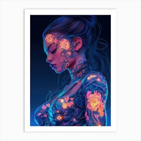 Robot Flowerpunk Girl Art Print