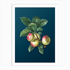 Vintage Apple Botanical Art on Teal Blue n.0589 Art Print