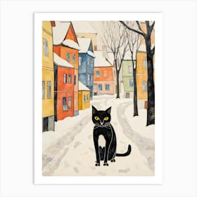 Cat In The Streets Of Rovaniemi   Finland Swith Snow Art Print