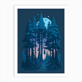 A Fantasy Forest At Night In Blue Theme 4 Art Print