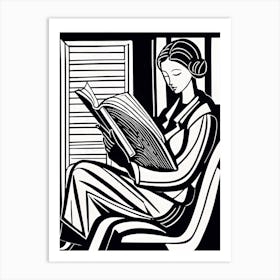 Just a girl who loves to read, Lion cut inspired Black and white Stylized portrait of a Woman reading a book, reading art, book worm, Reading girl 197 Art Print