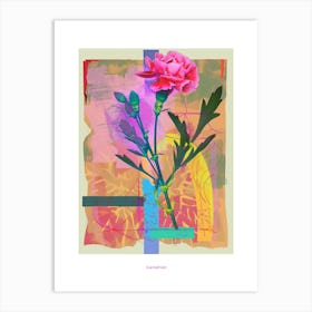Carnation (Dianthus) 3 Neon Flower Collage Poster Art Print