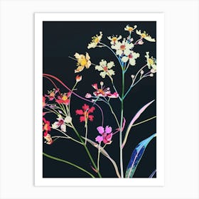 Neon Flowers On Black Babys Breath 4 Art Print