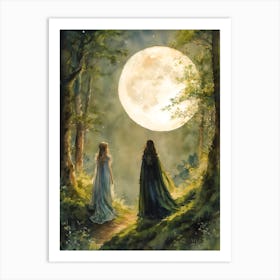 Maiden and Mother - Witchy Art Print Pagan Fairytale Wicca Witch Forest Full Moon Art Print