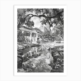 Memorial Museum Austin Texas Black And White Watercolour 2 Art Print