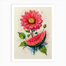 Watermelon And Daisy Art Print