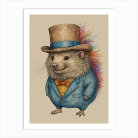 Hedgehog In Top Hat 1 Art Print