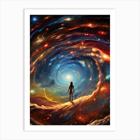 Woman Standing In A Spiral Galaxy Art Print