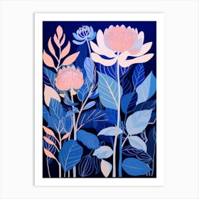Blue Flower Illustration Protea 1 Art Print
